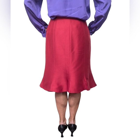NWT Sara Campbell 100% Silk Red Bias Cut Midi Skirt Size 6 Quiet Luxury Holiday - Picture 2 of 11